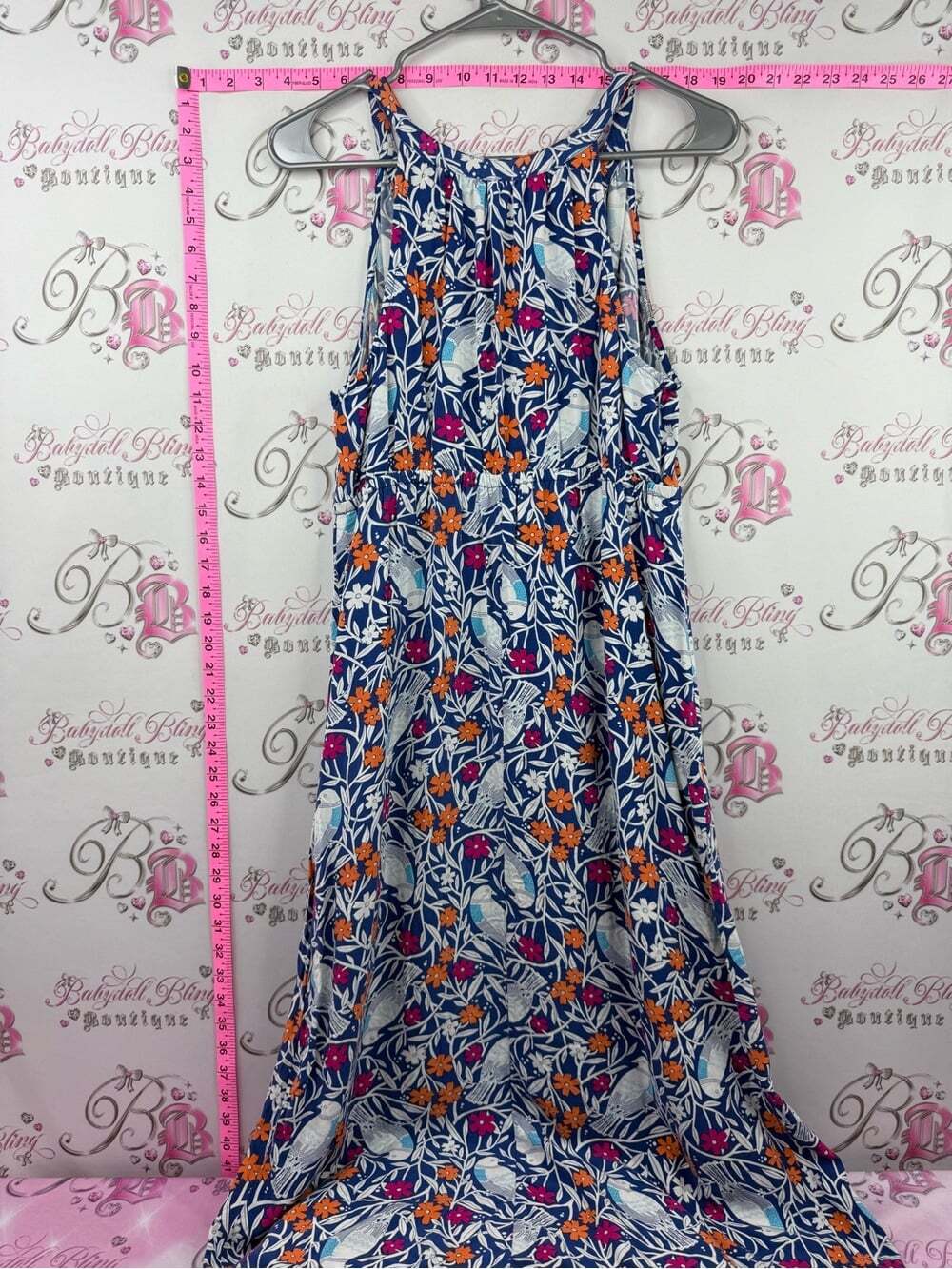 Old Navy Blue Floral Maxi Dress with Orange & Pink Accents - Picture 2 of 16